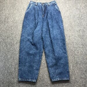 Vintage Bongo High Waisted Pleated Tapered Acid Wash Jeans Blue USA Made Sz 9